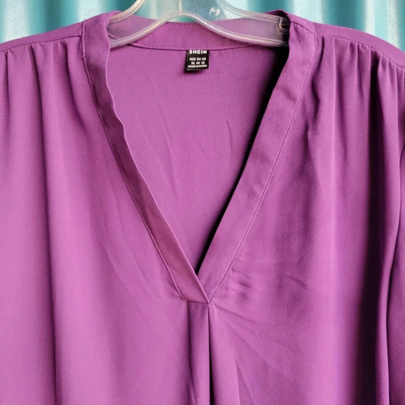 Shein Classi Purple Shirt V-neck Blouson Solid Top Long Sleeves  XL - Picture 3 of 10